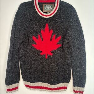 Roots Men's Charcoal Sweater with Red Maple Leaf